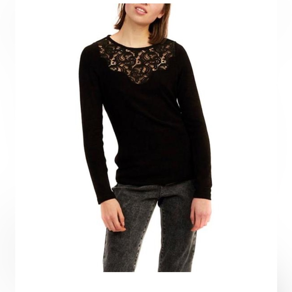NAF NAF Black Long-Sleeve Top with Lace Yoke